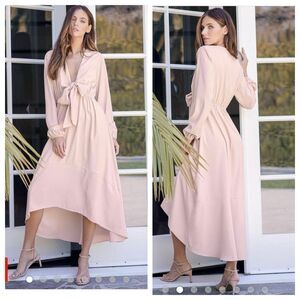 New Lulus Beautiful Sight Blush long sleeve midi dress tie‎ front Large